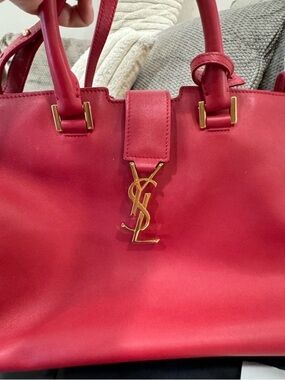 Saint Laurent YSL Cabas Small Red Leather Crossbody Shoulder Bag